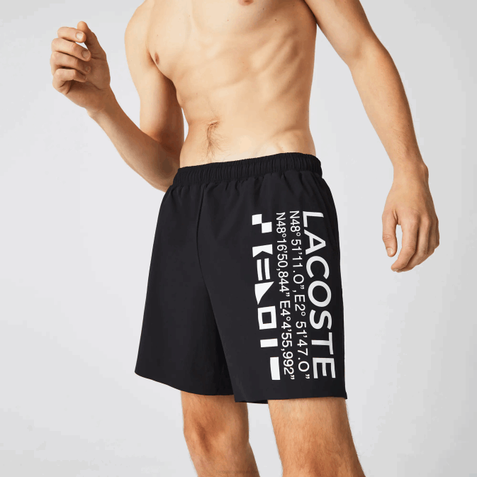 noir blanc 9m0 V6HV1662 Hommes Lacoste short de bain à imprimé marin