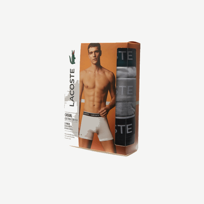 noir blanc gris chiné nua V6HV1433 Hommes Lacoste Lot de 3 boxers longs en coton stretch