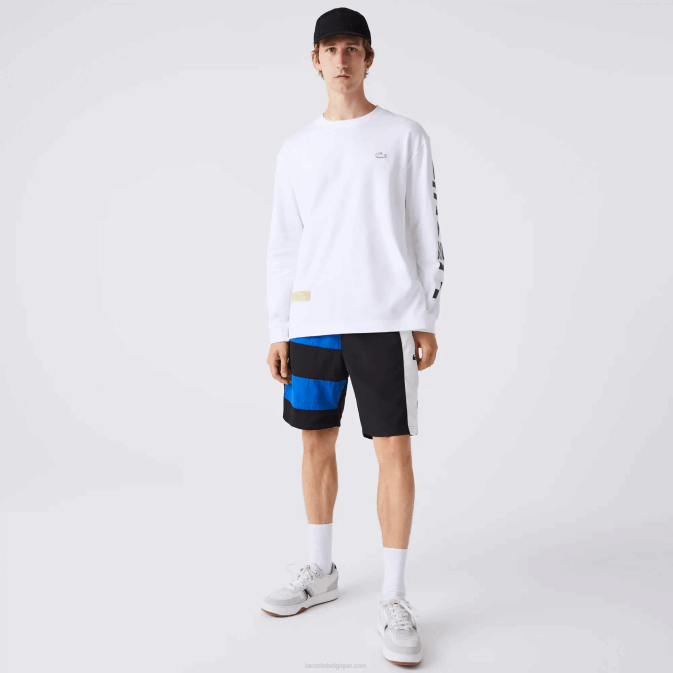 noir bleu blanc se1 V6HV1500 Hommes Lacoste short color-block à effet patchwork
