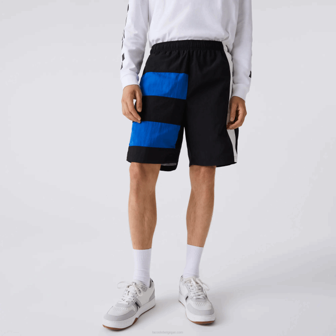 noir bleu blanc se1 V6HV1500 Hommes Lacoste short color-block à effet patchwork