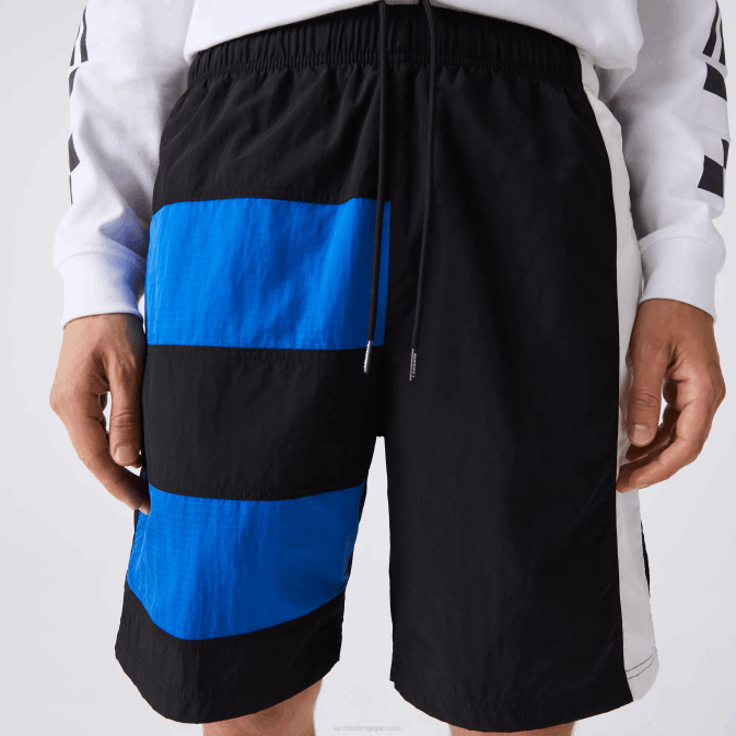 noir bleu blanc se1 V6HV1500 Hommes Lacoste short color-block à effet patchwork