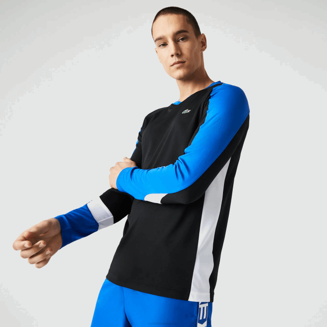 noir bleu blanc zfz V6HV753 Hommes Lacoste t-shirt de tennis de sport