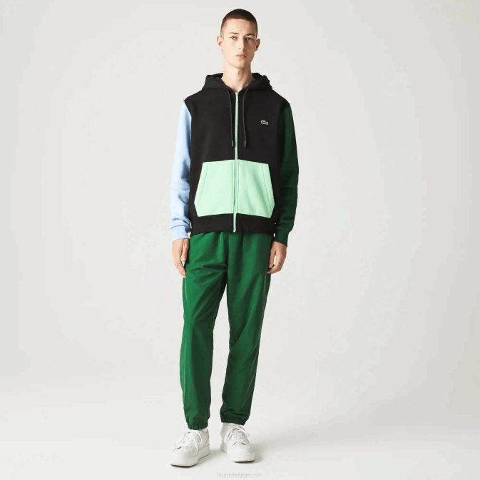 noir bleu vert euh V6HV1081 Hommes Lacoste sweat zippé à capuche coupe classique color block