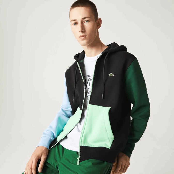 noir bleu vert euh V6HV1081 Hommes Lacoste sweat zippé à capuche coupe classique color block