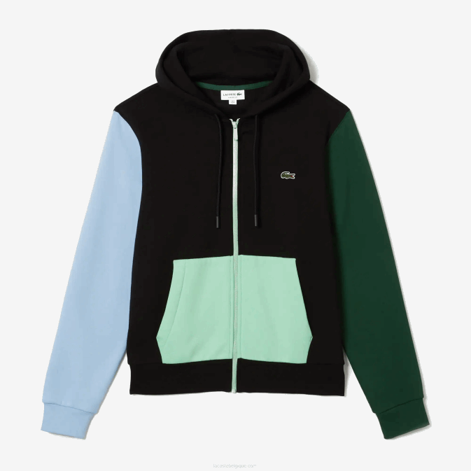 noir bleu vert euh V6HV1081 Hommes Lacoste sweat zippé à capuche coupe classique color block