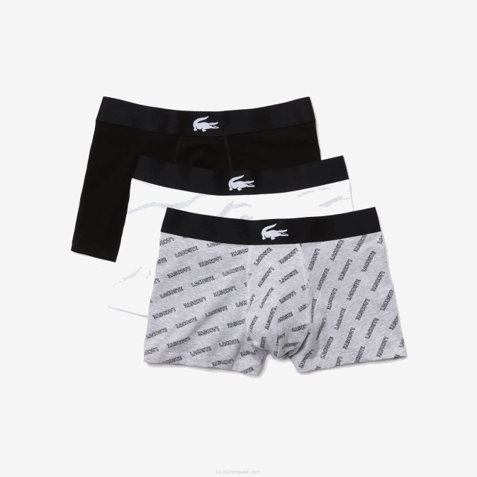noir gris chine blanc eqd V6HV1431 Hommes Lacoste lot de 3 boxers en coton stretch
