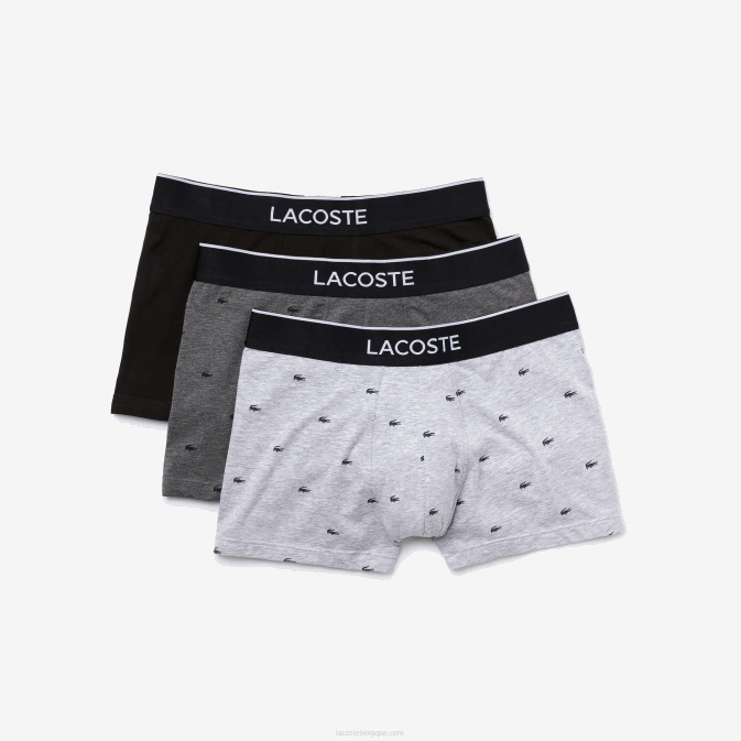 noir gris chine vdp V6HV1328 Hommes Lacoste lot de 3 boxers signature décontractés