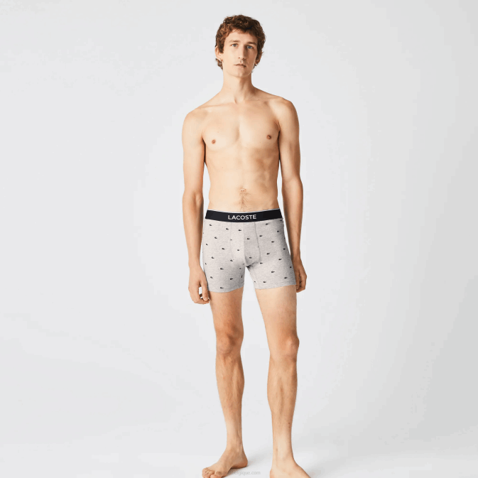 noir gris chine vdp V6HV1429 Hommes Lacoste Lot de 3 boxers longs en coton stretch avec taille marquée