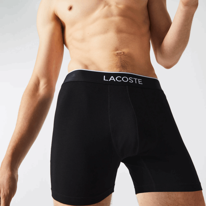 noir gris chine vdp V6HV1429 Hommes Lacoste Lot de 3 boxers longs en coton stretch avec taille marquée