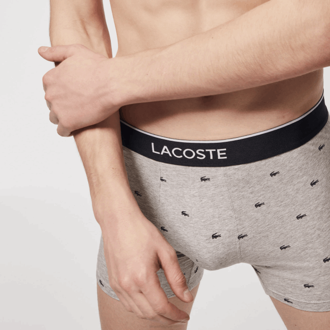 noir gris chine vdp V6HV1429 Hommes Lacoste Lot de 3 boxers longs en coton stretch avec taille marquée