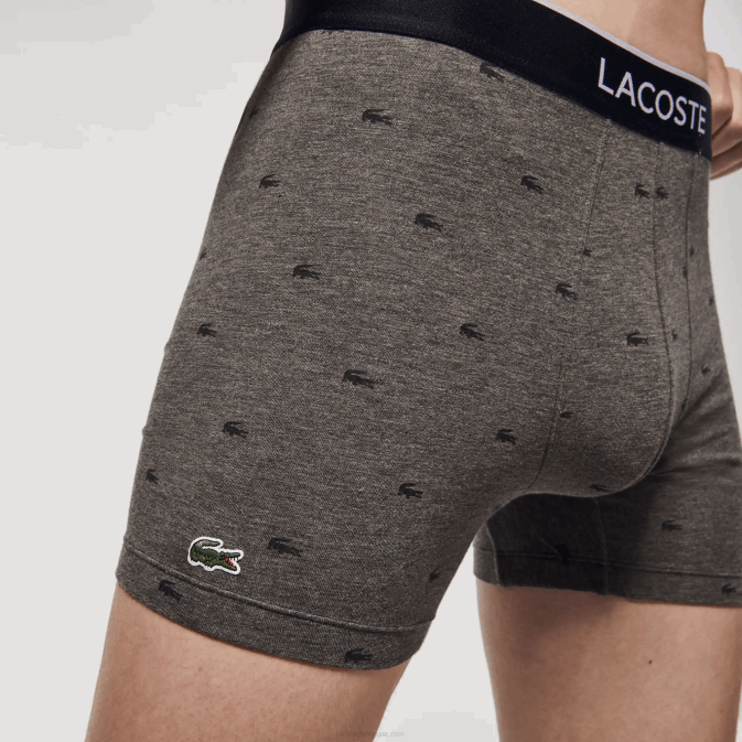noir gris chine vdp V6HV1429 Hommes Lacoste Lot de 3 boxers longs en coton stretch avec taille marquée
