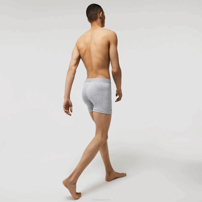 noir gris chiné vfu V6HV1359 Hommes Lacoste Lot de 3 boxers longs en coton à taille lettrée