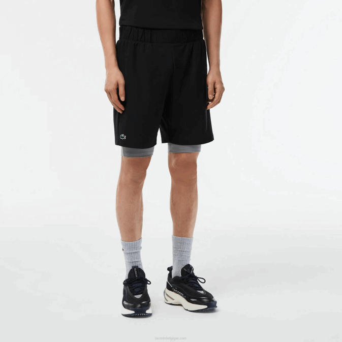 noir gris chiné x0i V6HV481 Hommes Lacoste short de sport bicolore avec sous-short intégré