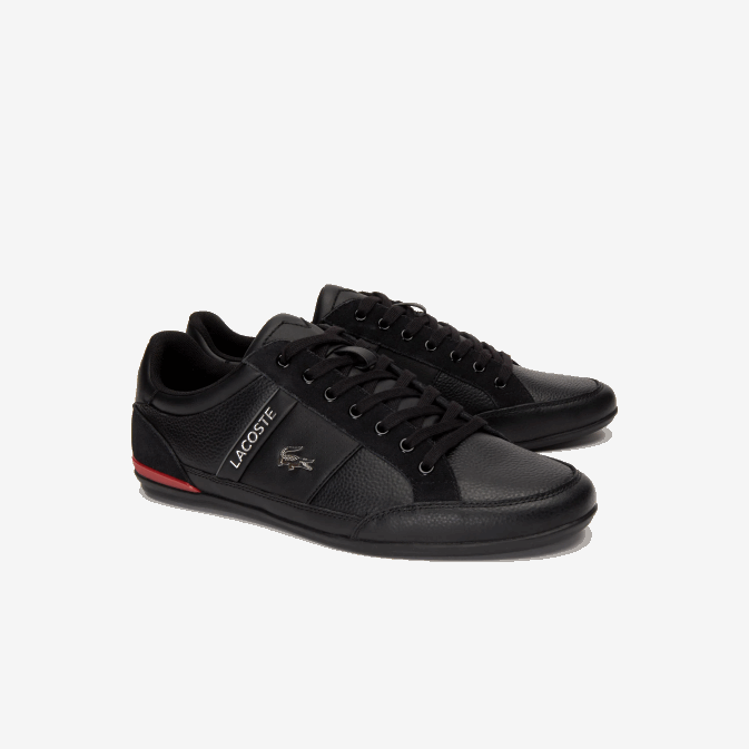 noir rouge 1b5 V6HV1708 Hommes Lacoste baskets chaymon en cuir