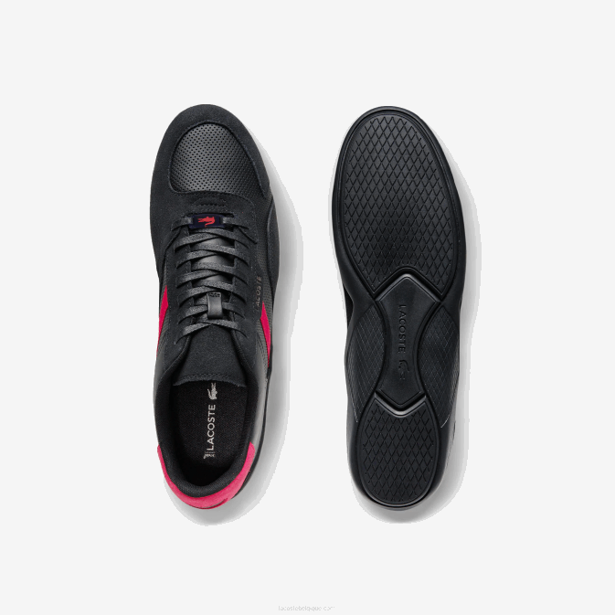 noir rouge 1b5 V6HV1869 Hommes Lacoste baskets en cuir synthétique hapona