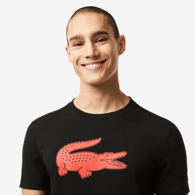 noir rouge bzj V6HV99 Hommes Lacoste t-shirt sport en jersey respirant crocodile imprimé 3d