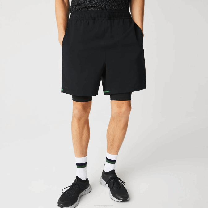 noir vert blanc 9az V6HV1545 Hommes Lacoste short de sport à superpositions