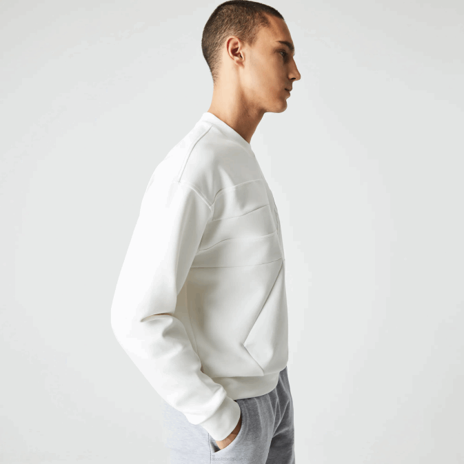 nyv blanc V6HV955 Hommes Lacoste sweat ample effet patchwork