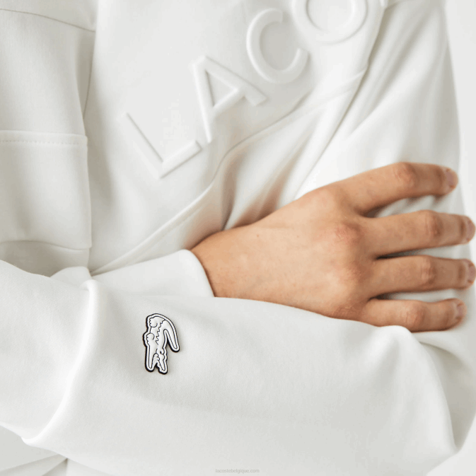 nyv blanc V6HV955 Hommes Lacoste sweat ample effet patchwork