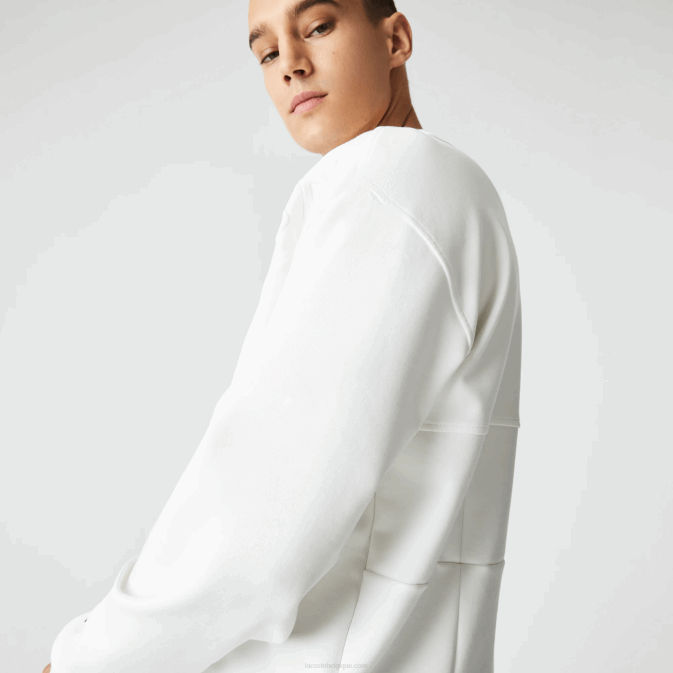 nyv blanc V6HV955 Hommes Lacoste sweat ample effet patchwork