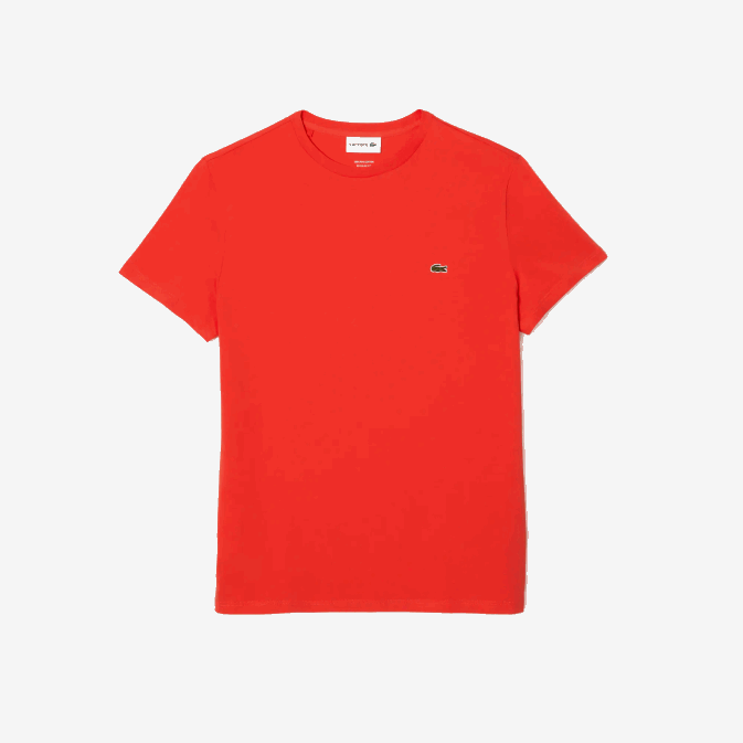 orange 02k V6HV130 Hommes Lacoste t-shirt en jersey de coton pima à col rond