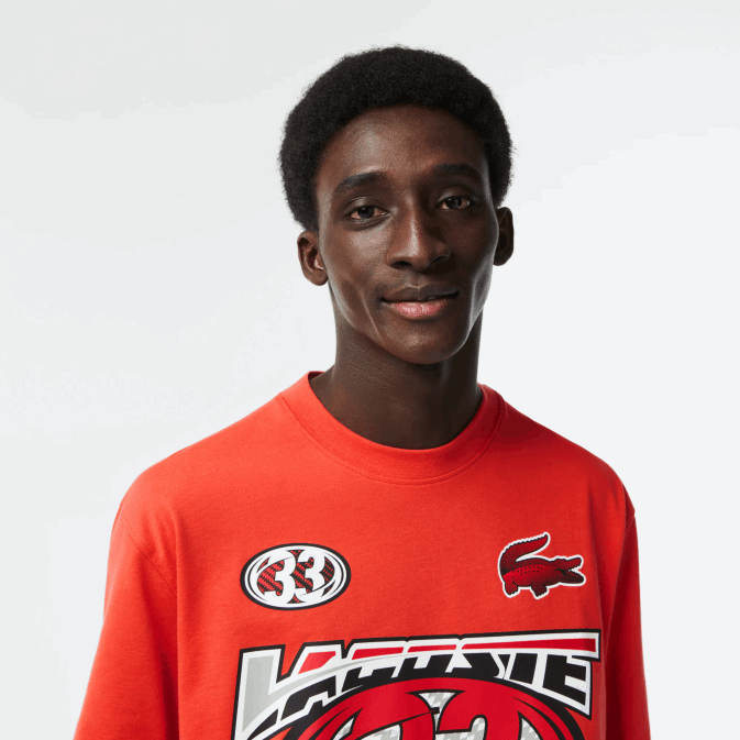 orange 02k V6HV145 Hommes Lacoste t-shirt ample imprimé en jersey de coton