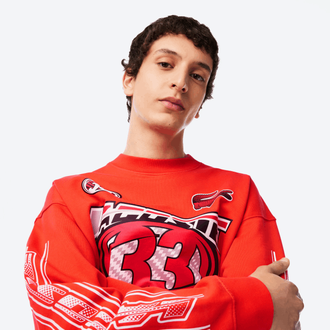 orange 02k V6HV327 Hommes Lacoste sweat ample en molleton de coton