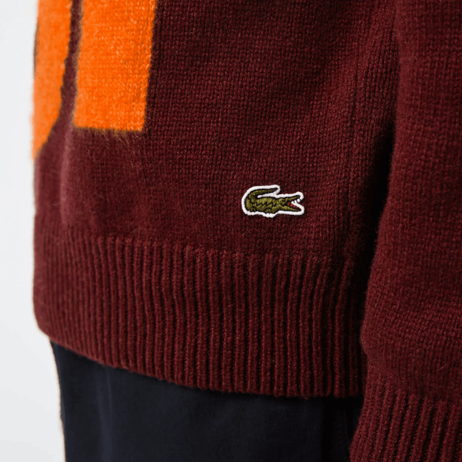 orange bordeaux 7h7 V6HV1449 Hommes Lacoste pull en laine à lettres contrastées coupe classique