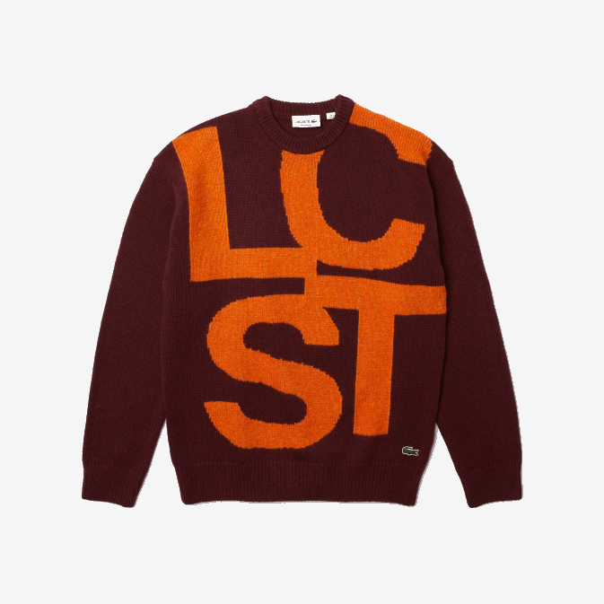 orange bordeaux 7h7 V6HV1449 Hommes Lacoste pull en laine à lettres contrastées coupe classique