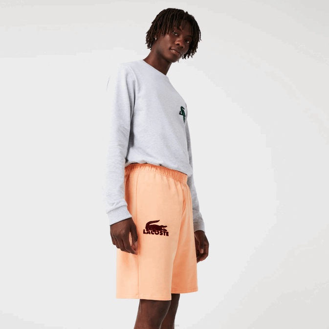 orange clair bordeaux rz6 V6HV1482 Hommes Lacoste short lounge molleton de coton crocodile velours