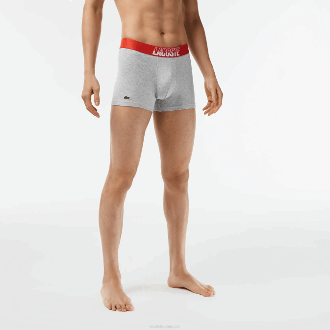 orange gris chine blanc tti V6HV503 Hommes Lacoste Lot de 3 boxers imprimés en coton stretch