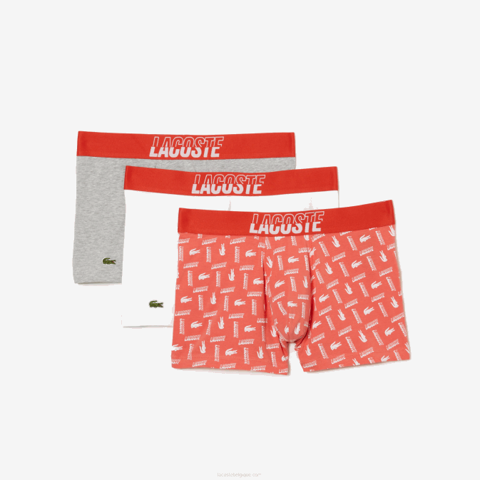 orange gris chine blanc tti V6HV503 Hommes Lacoste Lot de 3 boxers imprimés en coton stretch