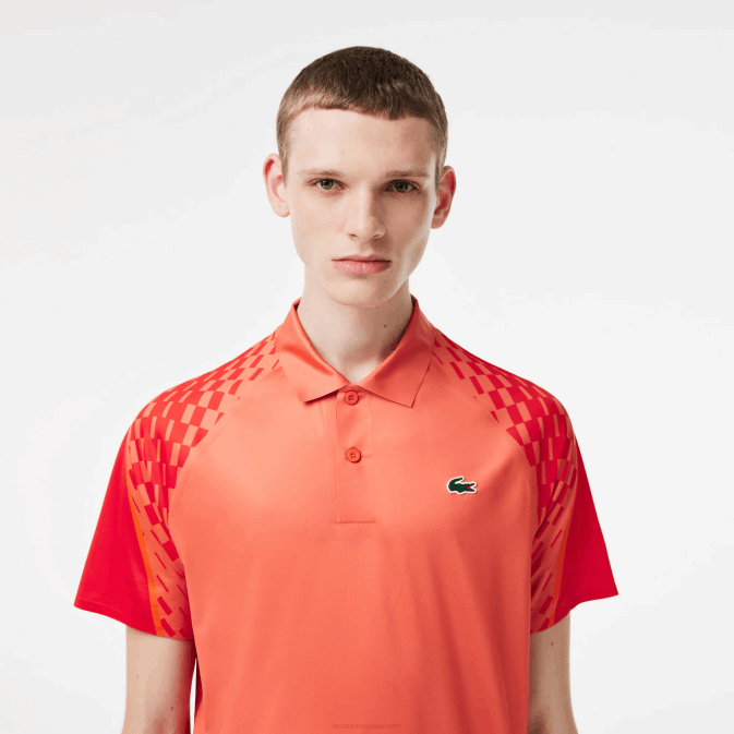 orange rouge orange xij V6HV236 Hommes Lacoste polo tricolore tennis x novak djokovic