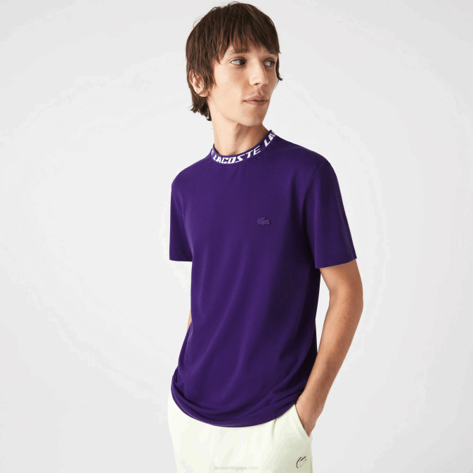 pfn violet V6HV210 Hommes Lacoste t-shirt coupe classique à col marqué