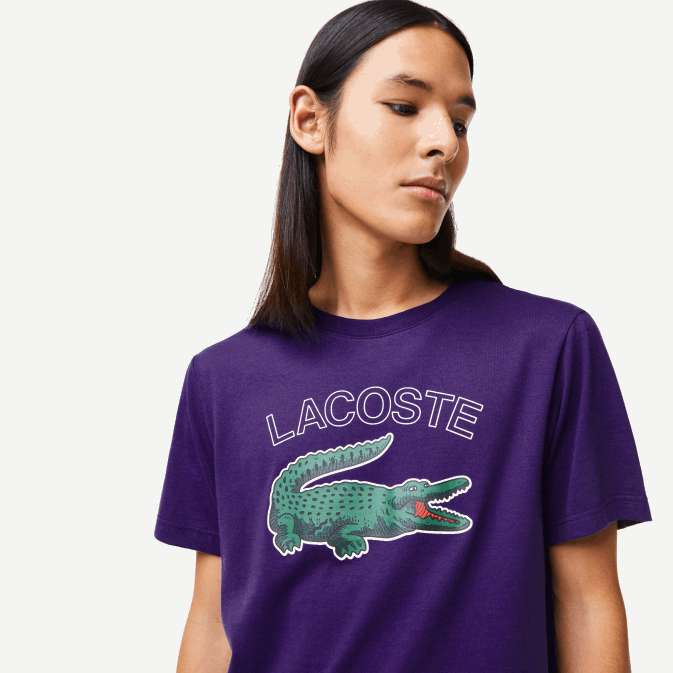 pfn violet V6HV839 Hommes Lacoste t-shirt sport en jersey à imprimé crocodile