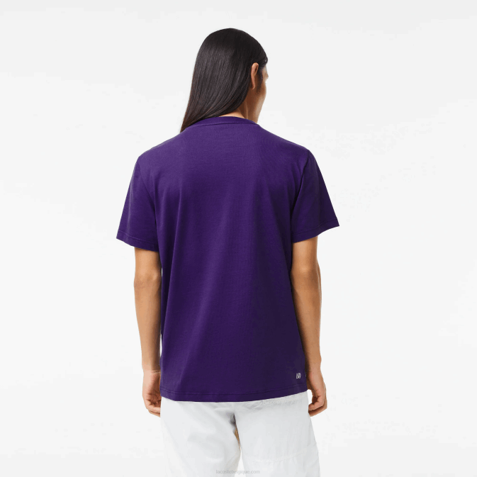 pfn violet V6HV839 Hommes Lacoste t-shirt sport en jersey à imprimé crocodile
