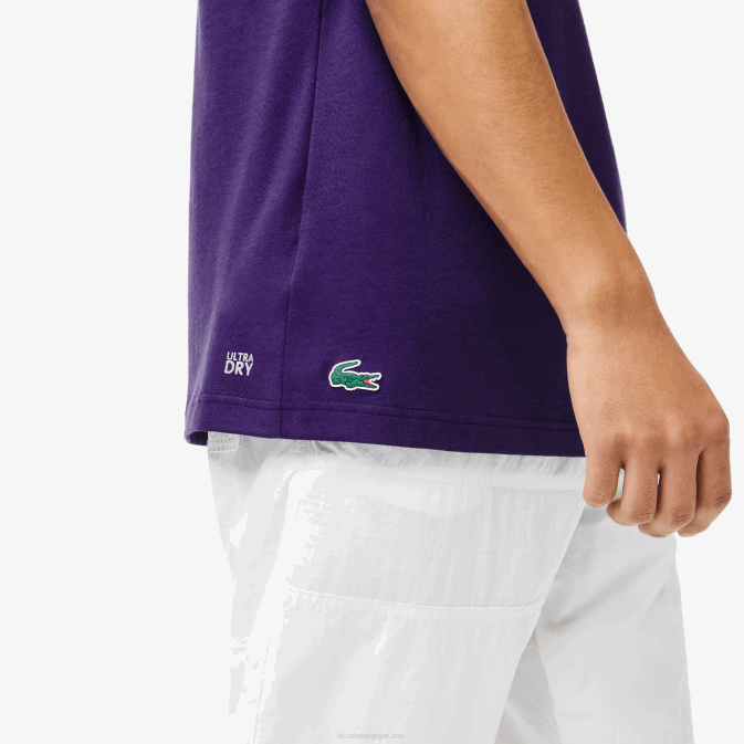 pfn violet V6HV839 Hommes Lacoste t-shirt sport en jersey à imprimé crocodile