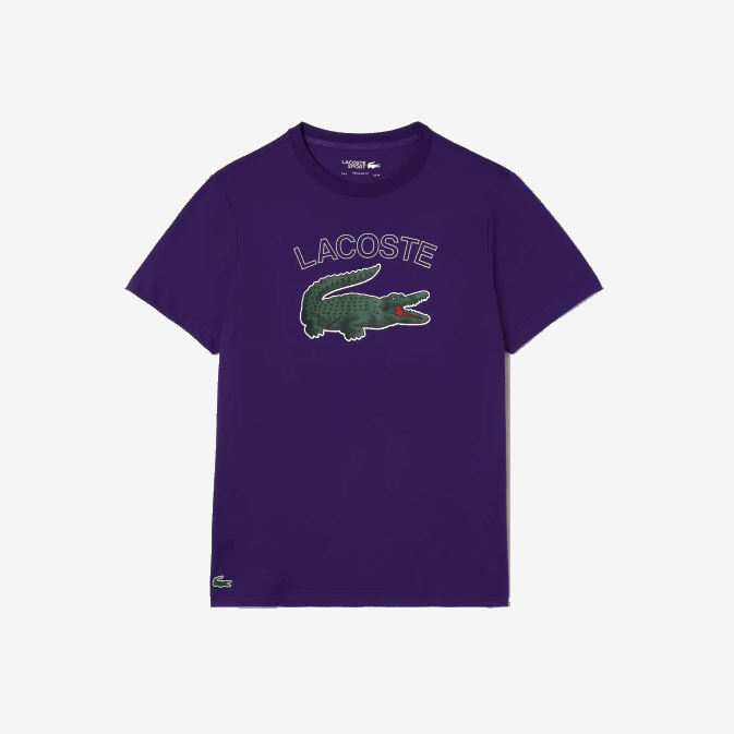 pfn violet V6HV839 Hommes Lacoste t-shirt sport en jersey à imprimé crocodile