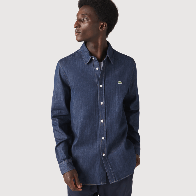 qjh gris V6HV1503 Hommes Lacoste chemise coupe classique en denim de coton bio