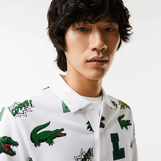 qn blanc V6HV630 Hommes Lacoste polo coupe classique à imprimé crocodile