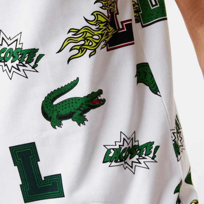 qn blanc V6HV630 Hommes Lacoste polo coupe classique à imprimé crocodile