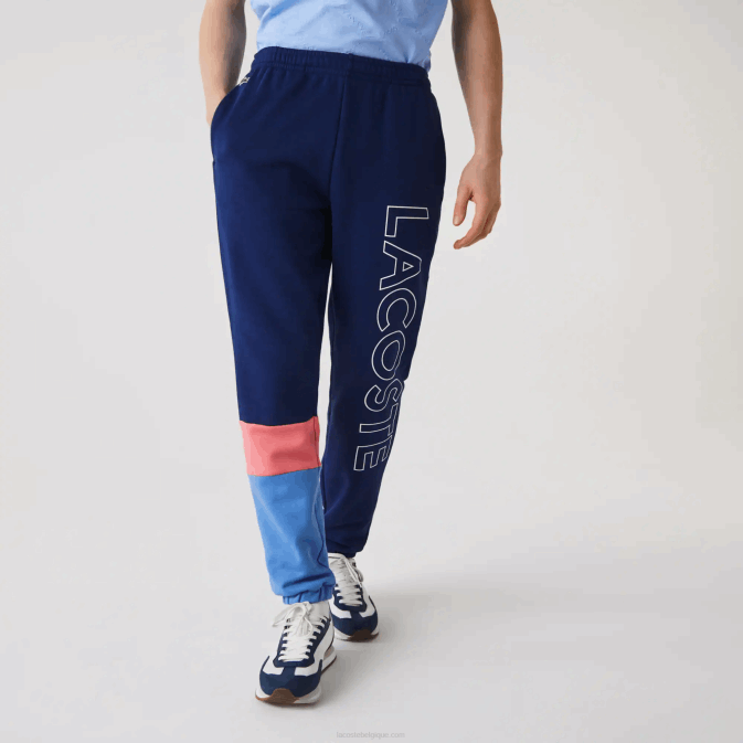 rose bleu un4 V6HV1189 Hommes Lacoste pantalon de jogging en molleton color-block