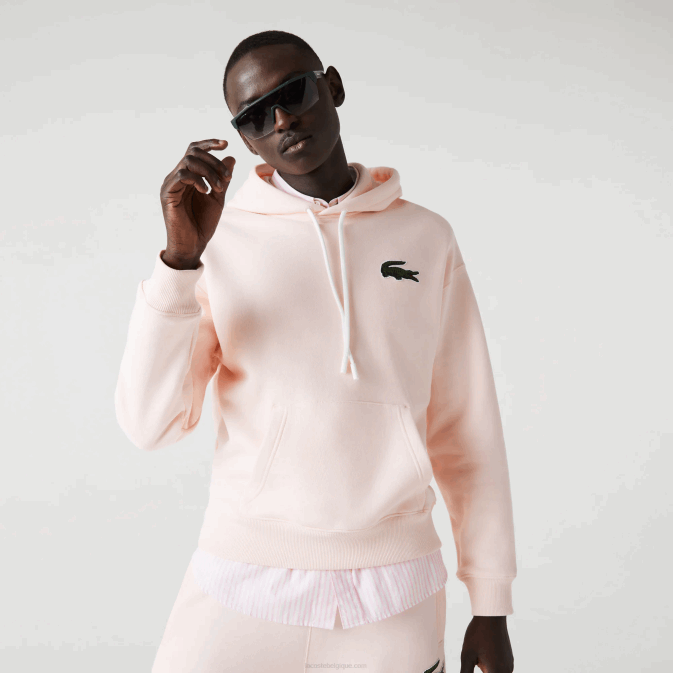 rose clair t03 V6HV1158 Hommes Lacoste sweat ample à capuche en coton bio