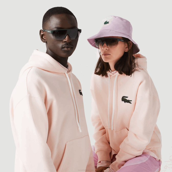 rose clair t03 V6HV1158 Hommes Lacoste sweat ample à capuche en coton bio