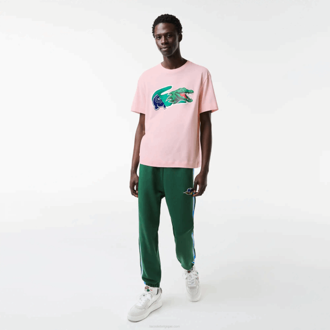 rose clair t03 V6HV610 Hommes Lacoste t-shirt oversize en crocodile coupe décontractée