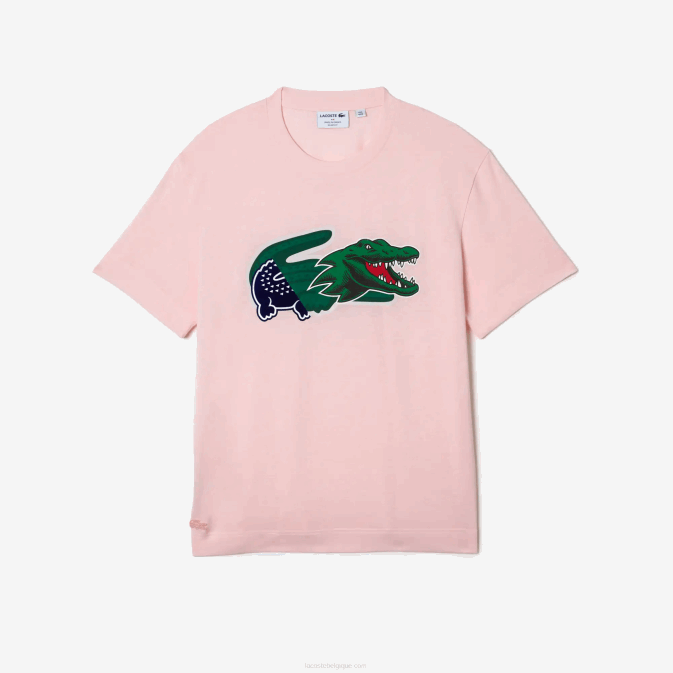 rose clair t03 V6HV610 Hommes Lacoste t-shirt oversize en crocodile coupe décontractée