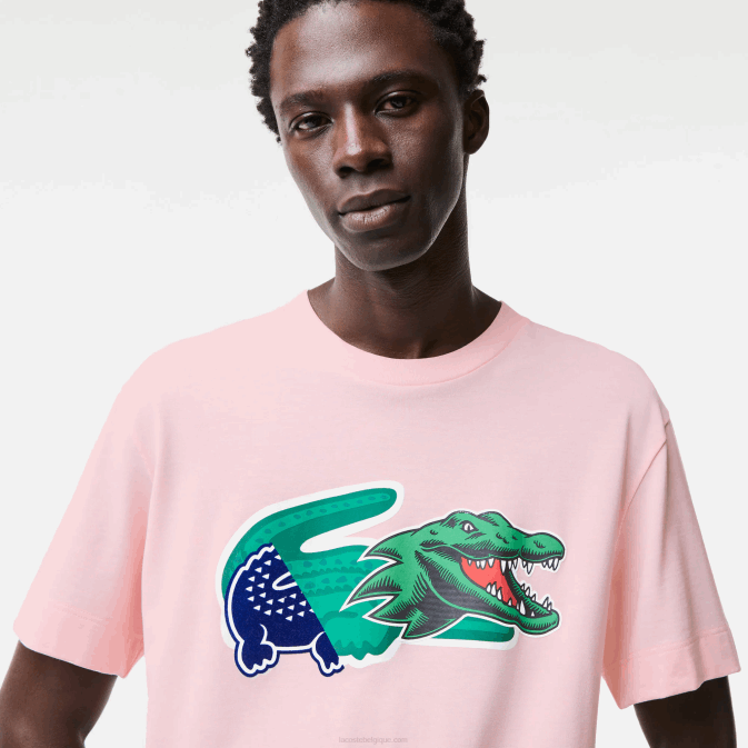 rose clair t03 V6HV610 Hommes Lacoste t-shirt oversize en crocodile coupe décontractée