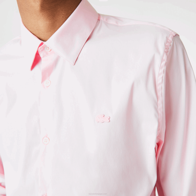 rose pâle V6HV1440 Hommes Lacoste chemise slim en popeline de coton col français