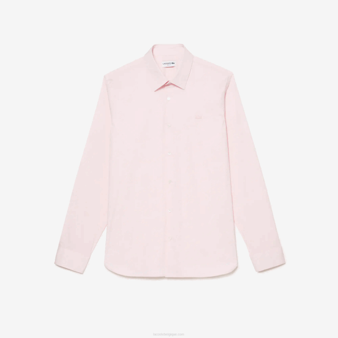 rose pâle V6HV1440 Hommes Lacoste chemise slim en popeline de coton col français