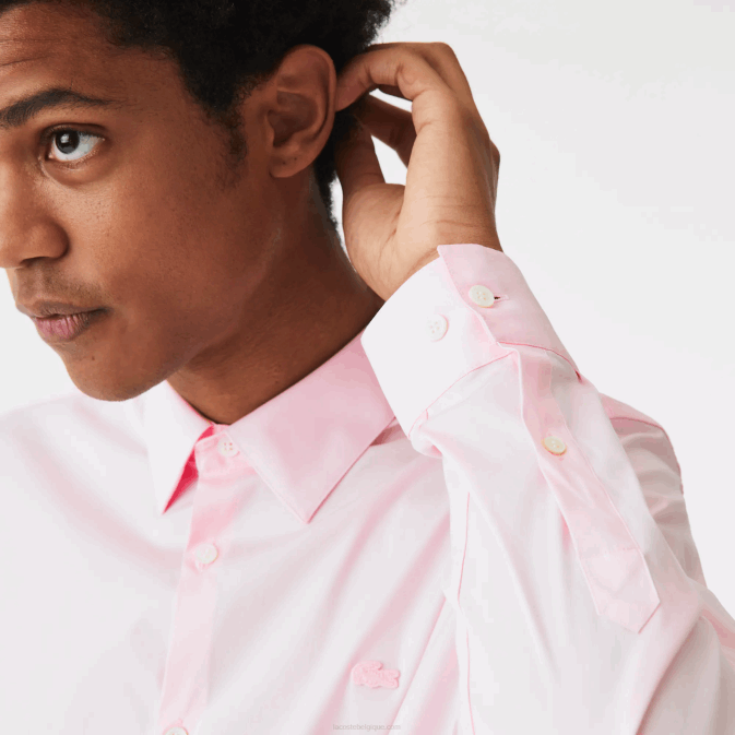 rose pâle V6HV1440 Hommes Lacoste chemise slim en popeline de coton col français